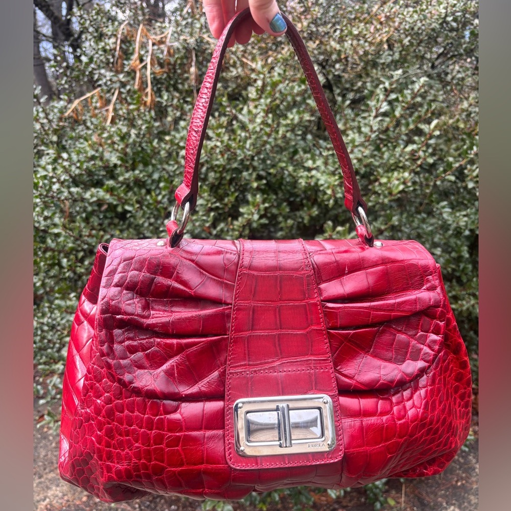 Furla Croc Embossed Shoulder Bag - Picture 15 of 17
